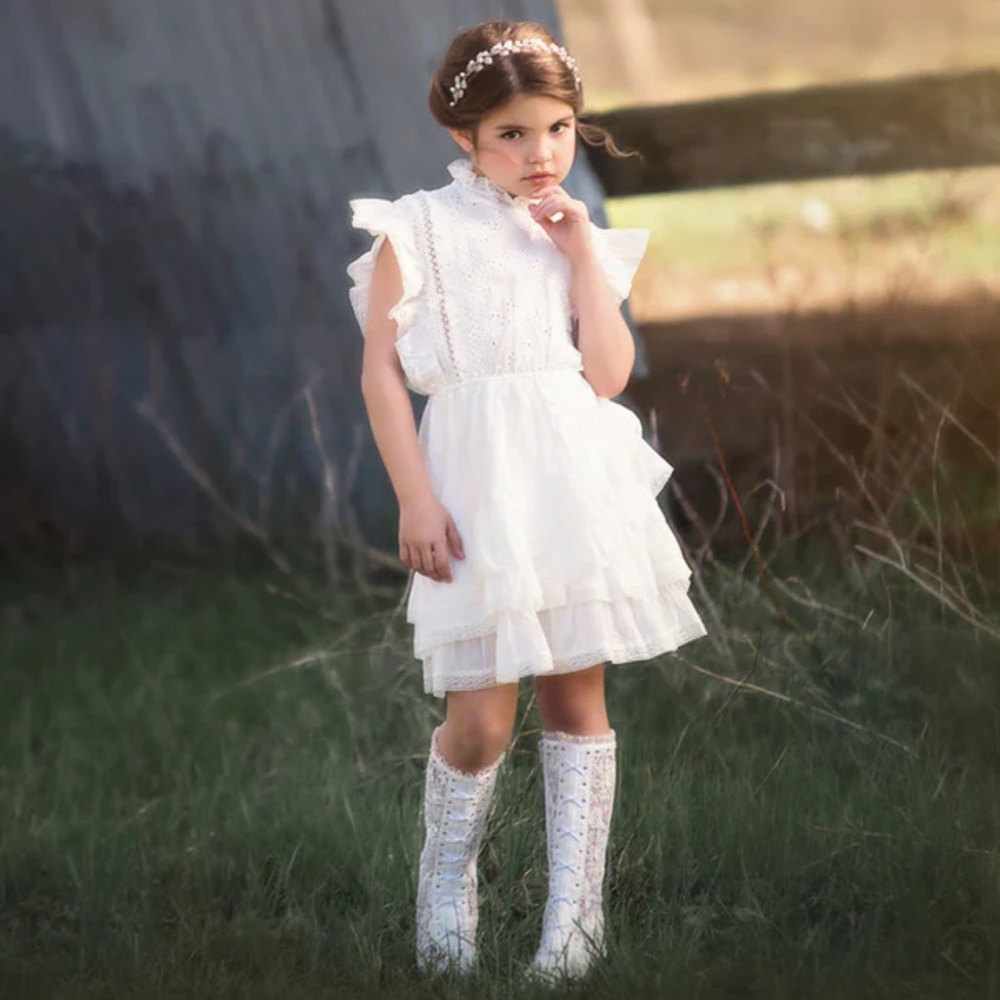 Trish Scully child kids GRAMERCY BOOT WHITE girls kids size 6
